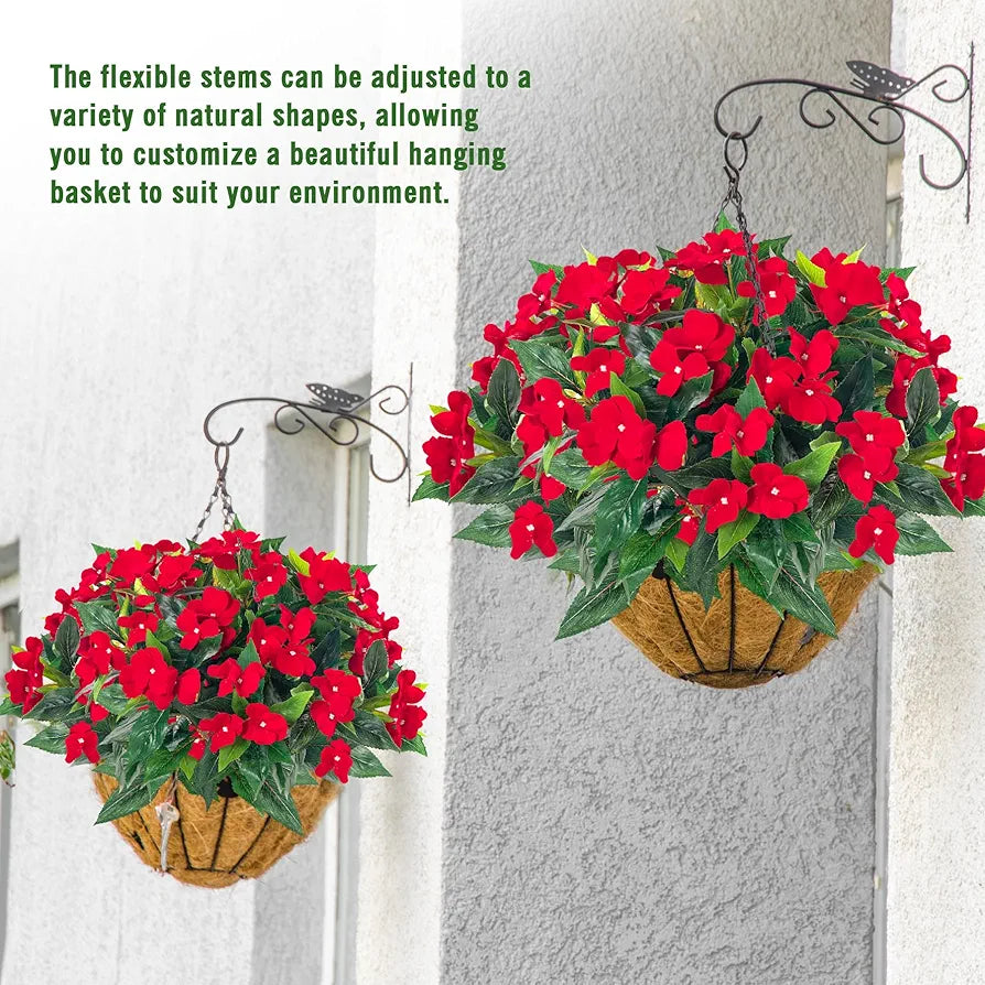 Uqueeten 2 Pieces Artificial Flower Impatiens for Balcony Garden Bonsai Decoration